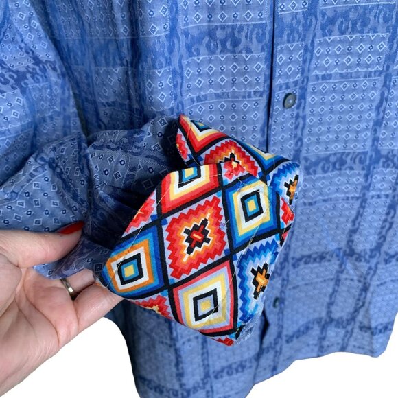 ENVY Button Up Long Sleeve Shirt XL Blue Southwestern Flip Cuff Collar NEW - Picture 6 of 7
